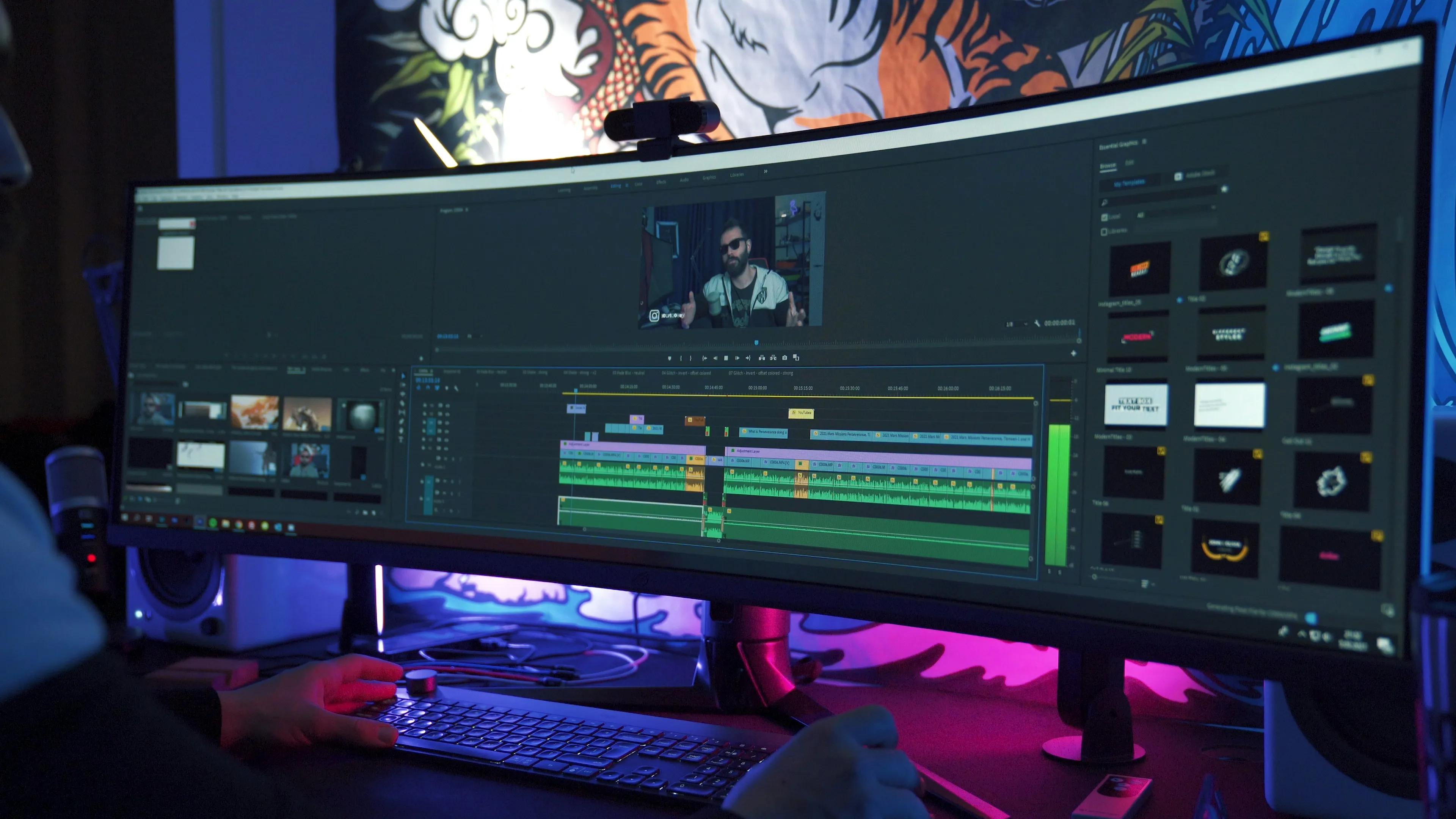 taken by Onur Binay on April 13th, 2021. On unsplash.com -https://unsplash.com/photos/black-flat-screen-computer-monitor-O2-EZNGZIyk A computer screen running the Adobe Premiere Pro video editing software