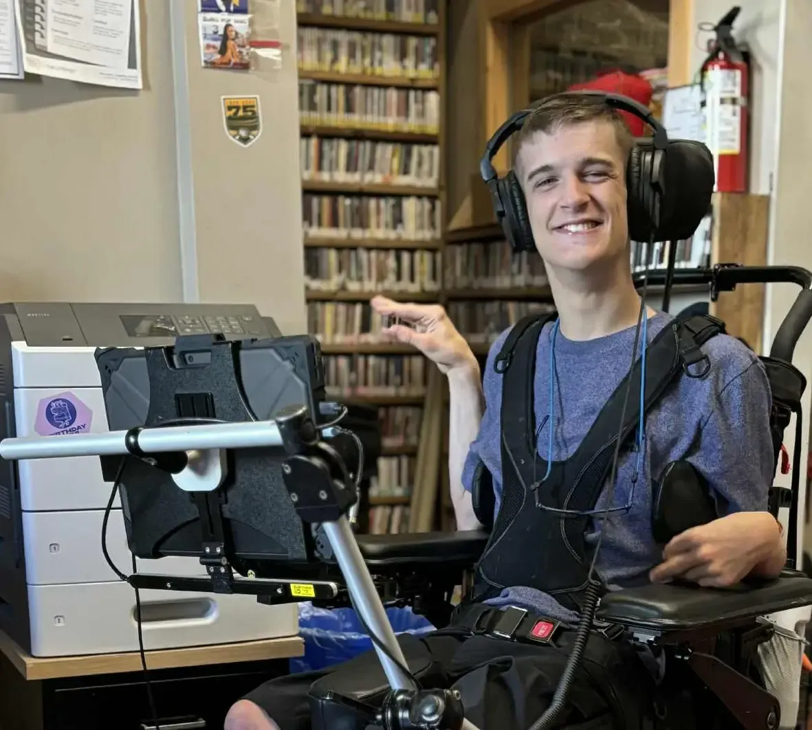 me doing some digital audio production on my eyegaze. It's my first day of work at 101.7 CHLY fm